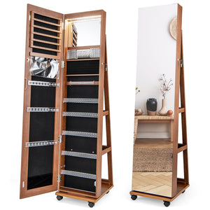 64 Inches Lockable Jewelry Cabinet Armoire with Built-in Makeup Mirror-Brown view 4