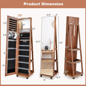 64 Inches Lockable Jewelry Cabinet Armoire with Built-in Makeup Mirror-Brown view 5