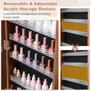 64 Inches Lockable Jewelry Cabinet Armoire with Built-in Makeup Mirror-Brown view 6