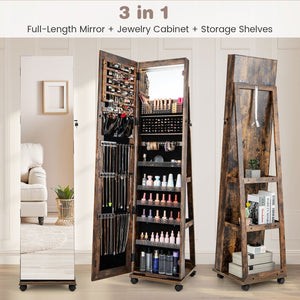 64 Inches Lockable Jewelry Cabinet Armoire with Built-in Makeup Mirror-Coffee view 5