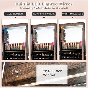 64 Inches Lockable Jewelry Cabinet Armoire with Built-in Makeup Mirror-Coffee view 8