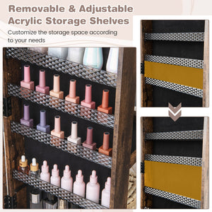 64 Inches Lockable Jewelry Cabinet Armoire with Built-in Makeup Mirror-Coffee view 9