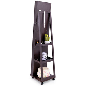 64 Inches Lockable Jewelry Cabinet Armoire with Built-in Makeup Mirror-Purple view 4