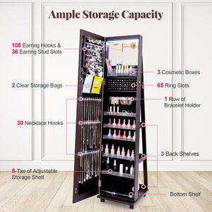 64 Inches Lockable Jewelry Cabinet Armoire with Built-in Makeup Mirror-Purple view 7