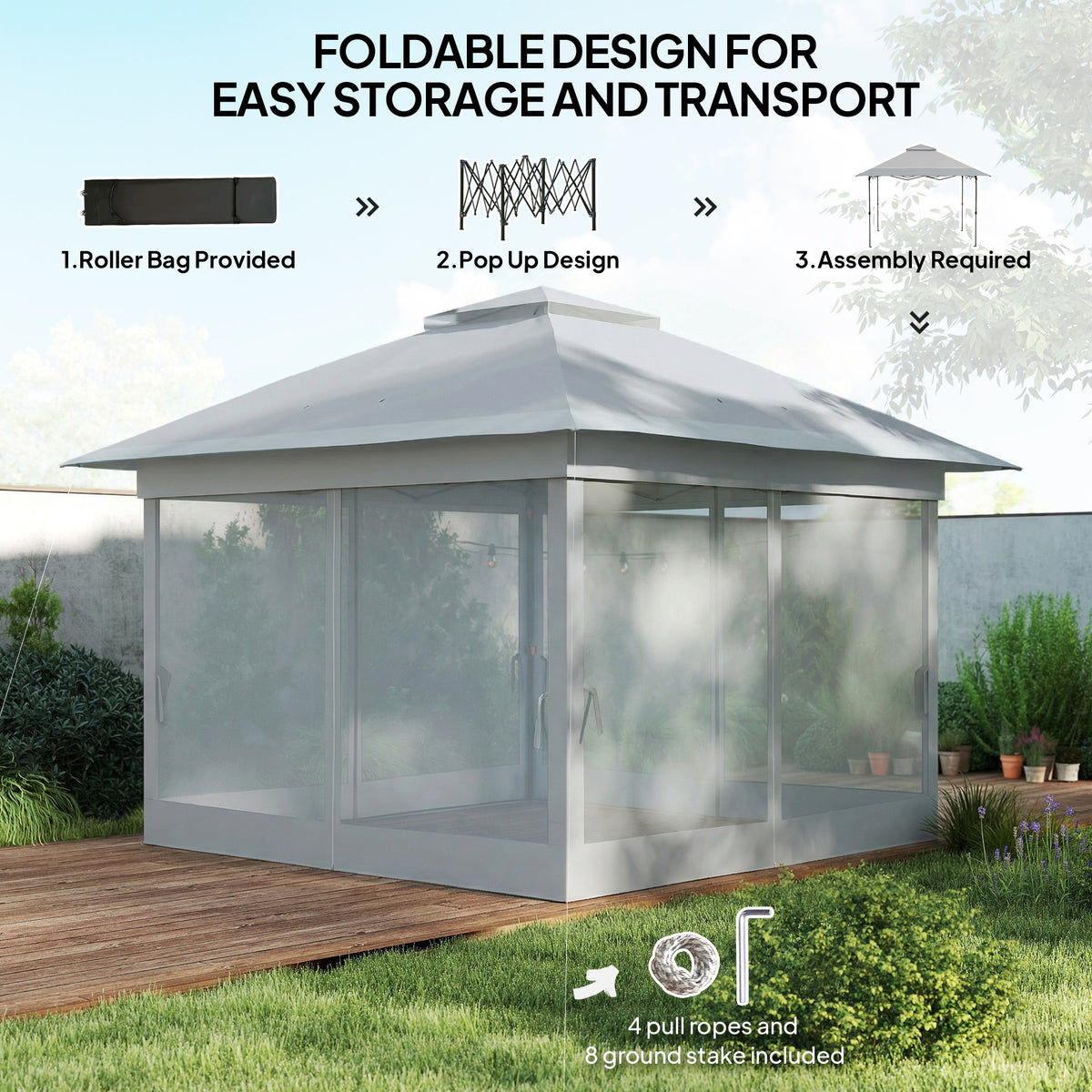12' x 12' Foldable Pop-up Party Tent Instant Canopy Sun Shade Gazebo Shelter with Steel Frame, Dark Grey – view 11