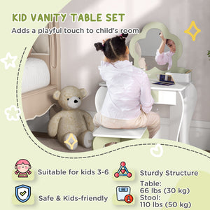Qaba Kids Makeup Vanity Set with Stool, Mirror, Drawer, Storage Boxes, White