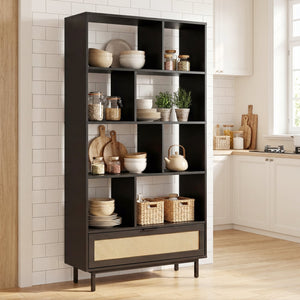 64 inch 6-Tier Tall Wooden Bookcase with 8 Open Cubes-Black view 2