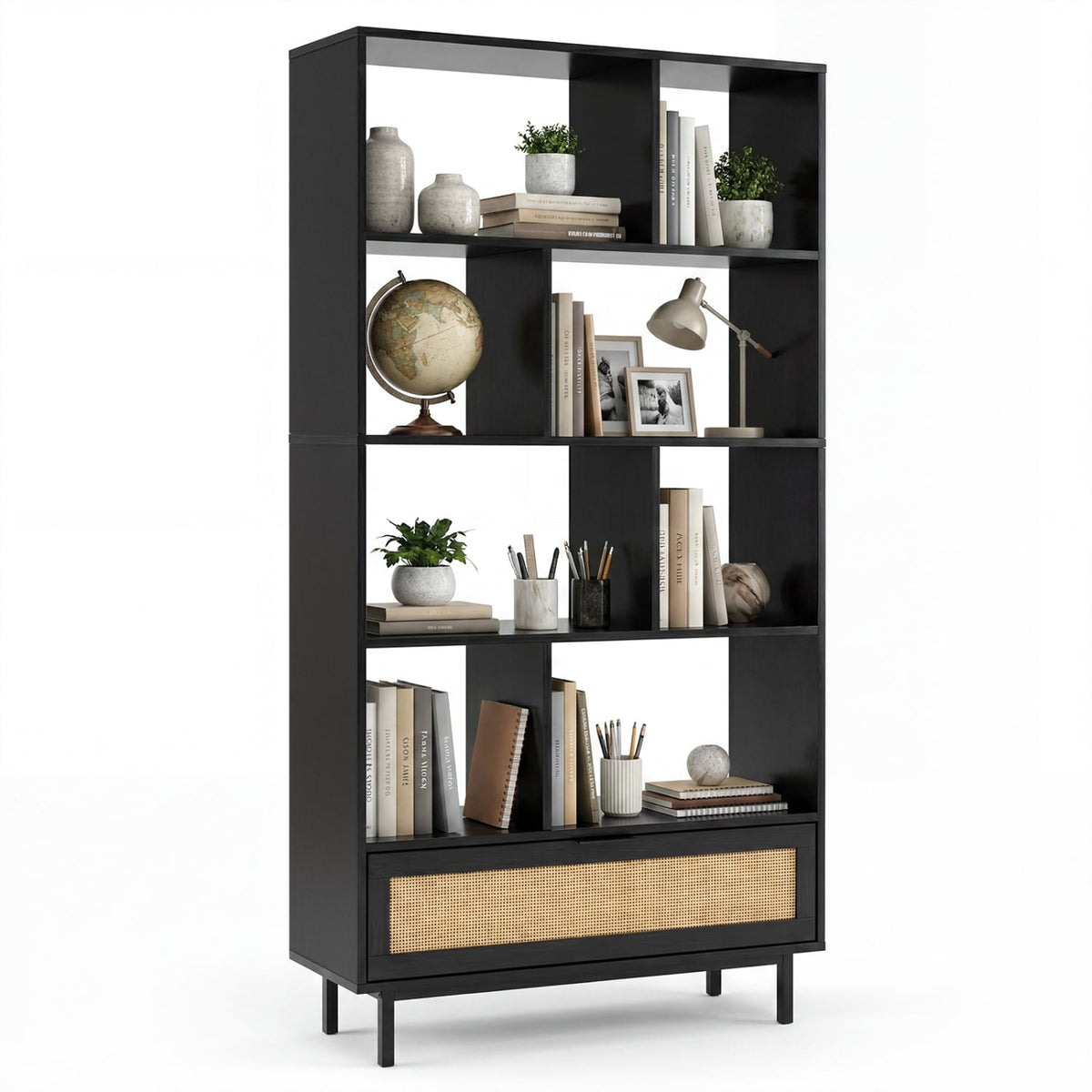 64 inch 6-Tier Tall Wooden Bookcase with 8 Open Cubes-Black