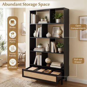 64 inch 6-Tier Tall Wooden Bookcase with 8 Open Cubes-Black view 6