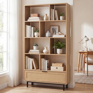 64 inch 6-Tier Tall Wooden Bookcase with 8 Open Cubes-Natural view 3