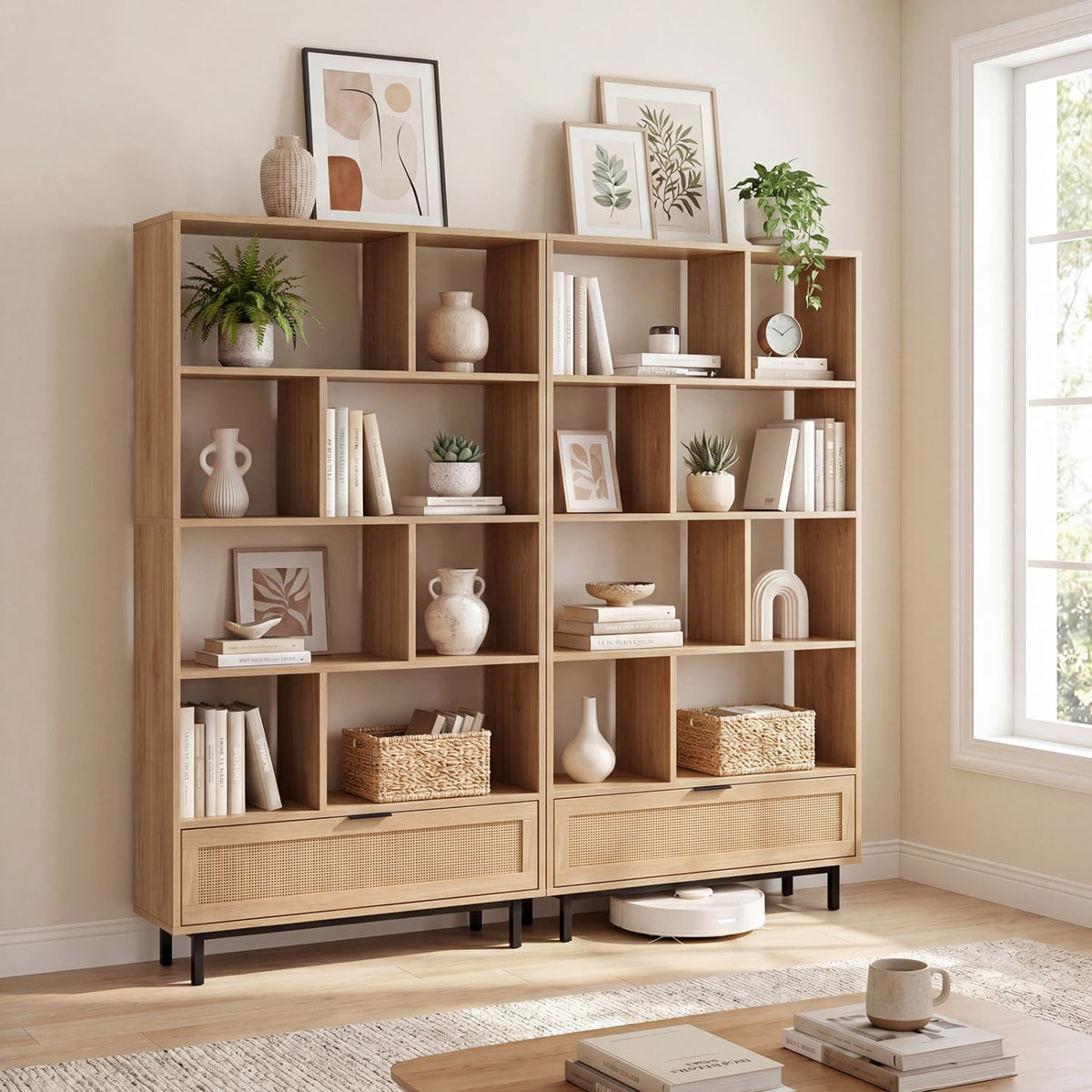 64 inch 6-Tier Tall Wooden Bookcase with 8 Open Cubes-Natural view 8