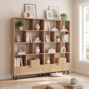 64 inch 6-Tier Tall Wooden Bookcase with 8 Open Cubes-Natural view 8