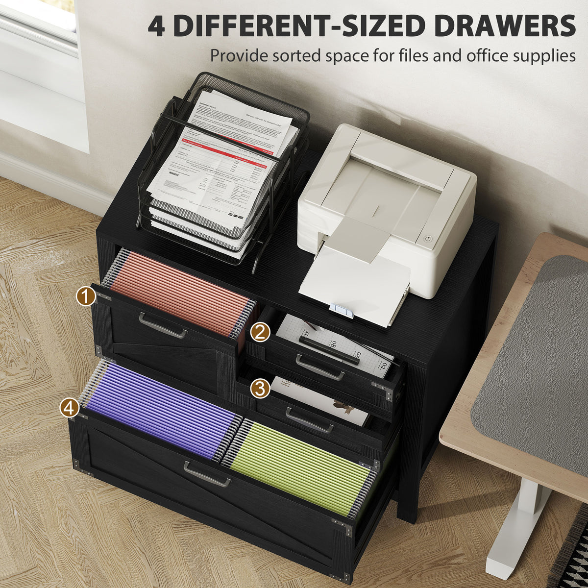 Lateral Filing Cabinet, Farmhouse File Cabinet with 4 Drawers, Fit Letter/A4/Legal Hanging Files – view 3