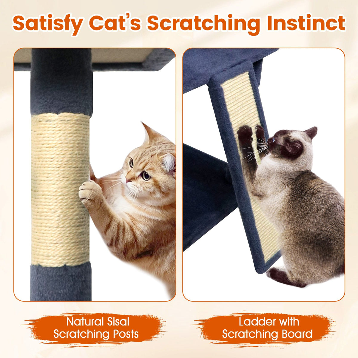 65 Inch Tall Multi-level Cat Tree with 3 Upholstered Perch and 2 Cat Condos-Dark Gray view 8