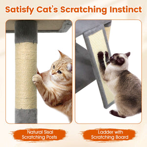 65 Inch Tall Multi-level Cat Tree with 3 Upholstered Perch and 2 Cat Condos-Light Gray view 8