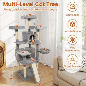 65 Inch Tall Multi-level Cat Tree with 3 Upholstered Perch and 2 Cat Condos-Light Gray view 9
