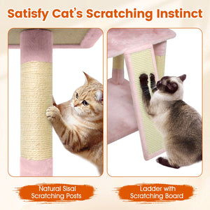 65 Inch Tall Multi-level Cat Tree with 3 Upholstered Perch and 2 Cat Condos-Pink view 8