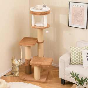 65 Inches Tall Cat Tree with Self-groomer and Removable Cat Bed-Coffee view 2