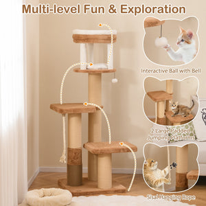 65 Inches Tall Cat Tree with Self-groomer and Removable Cat Bed-Coffee view 6