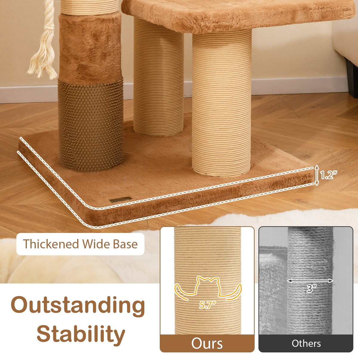 65 Inches Tall Cat Tree with Self-groomer and Removable Cat Bed-Coffee view 9