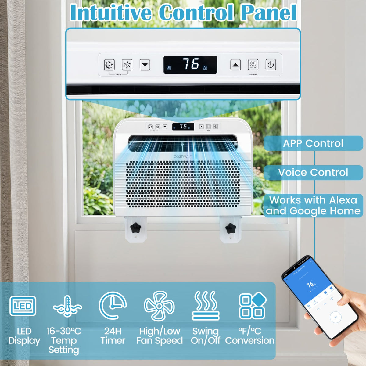 6500 BTU Window AC Unit with WiFi APP Voice Control 24H Timer and Quiet Operation-White view 4