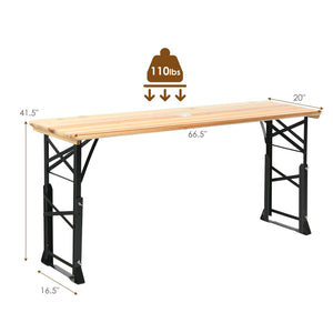 66.5 Inch Outdoor Wood Folding Picnic Table with Adjustable Heights view 5