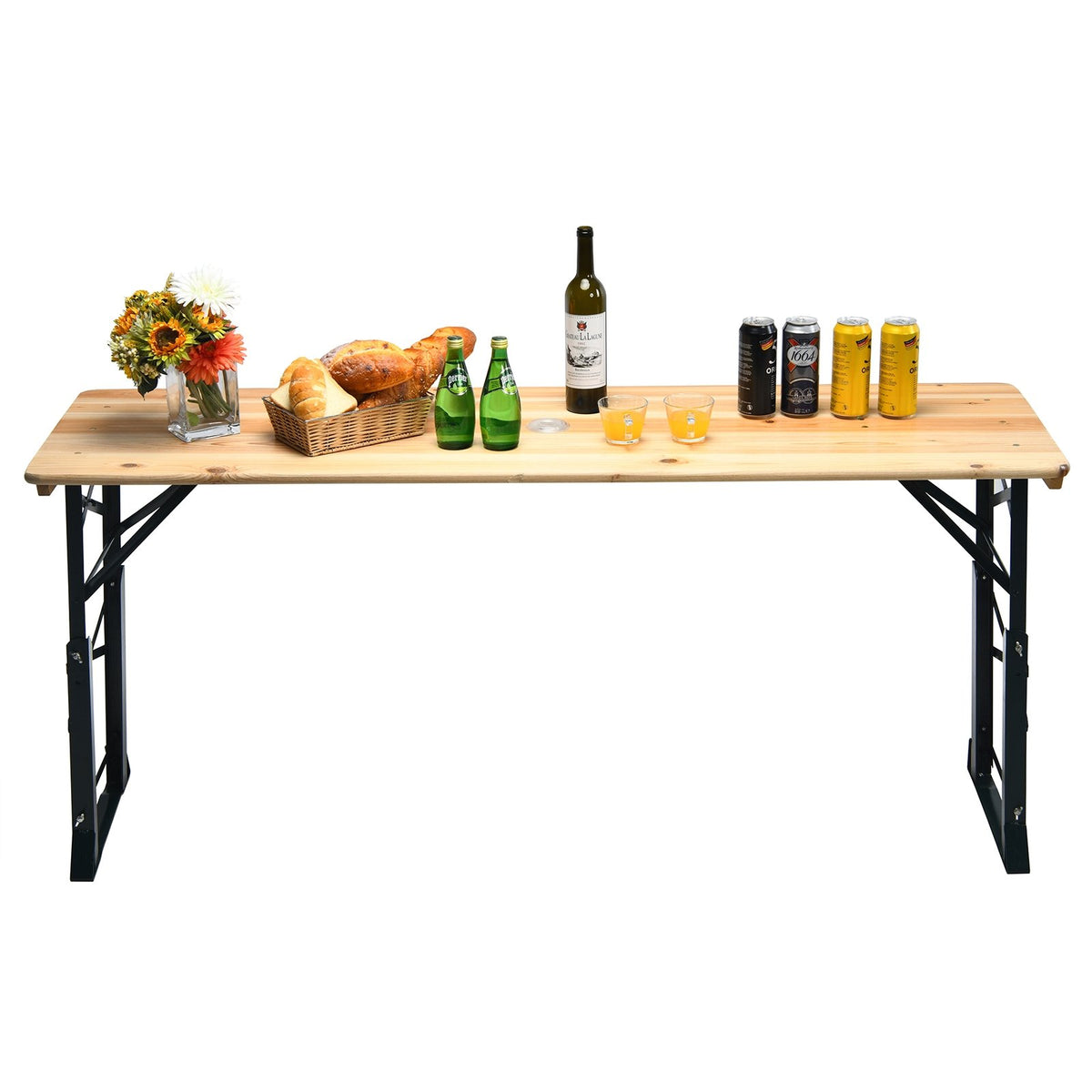 66.5 Inch Outdoor Wood Folding Picnic Table with Adjustable Heights view 6