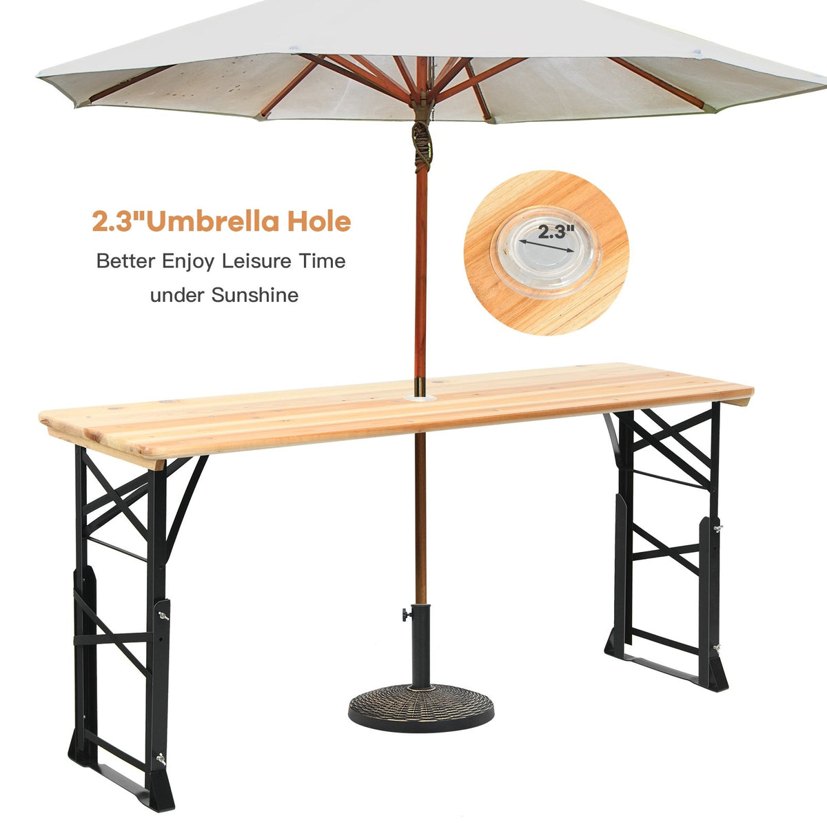 66.5 Inch Outdoor Wood Folding Picnic Table with Adjustable Heights view 7