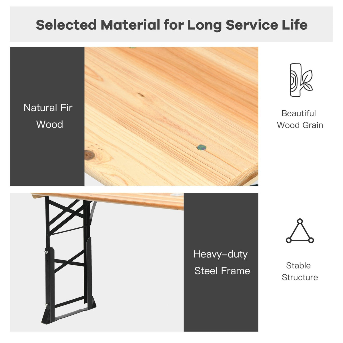 66.5 Inch Outdoor Wood Folding Picnic Table with Adjustable Heights view 9