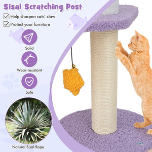 66 Inch Cute Cat Tree Cats Multi-level Tall Cat Tower with Sisal Covered Scratching Posts-Purple view 8