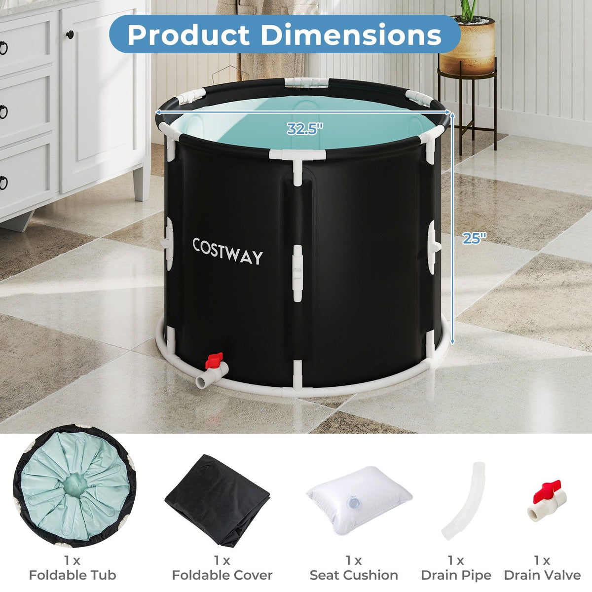 66 Gal Foldable Ice Bath Tub with Lid for Adult view 4