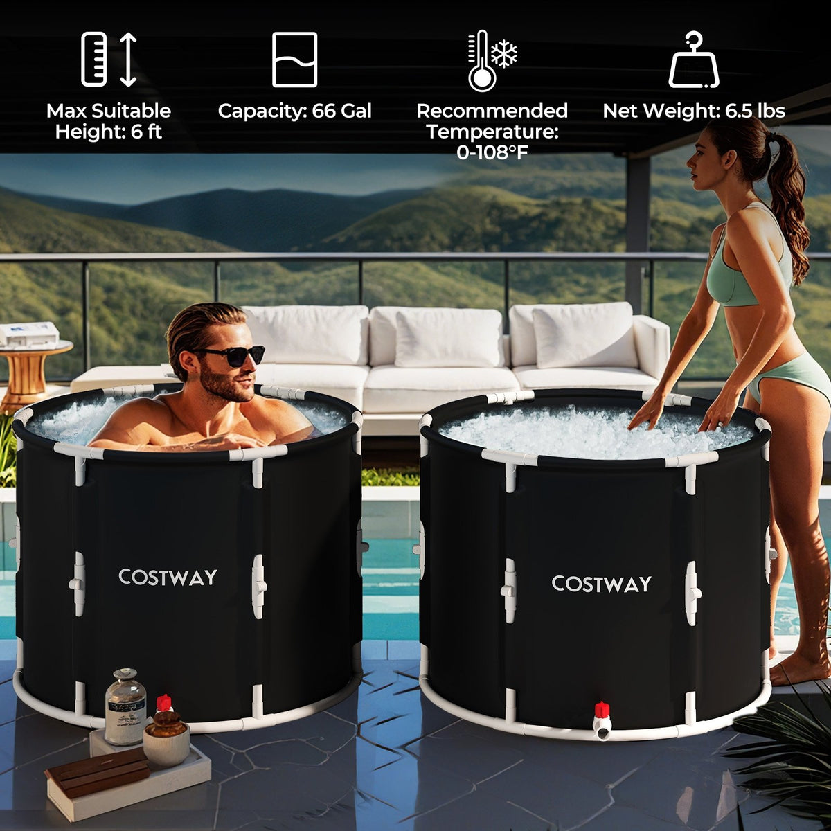 66 Gal Foldable Ice Bath Tub with Lid for Adult view 5