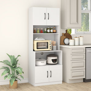 66 Inch Kitchen Pantry Cabinet with Charging Station and Adjustable Shelves for Dining Room-White view 2