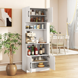 66 Inch Kitchen Pantry Cabinet with Charging Station and Adjustable Shelves for Dining Room-White view 3