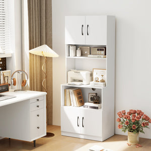 66 Inch Kitchen Pantry Cabinet with Charging Station and Adjustable Shelves for Dining Room-White view 6