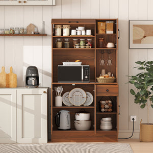 66 inch Pantry Cabinet with Charging Station and Microwave Stand-Brown view 2