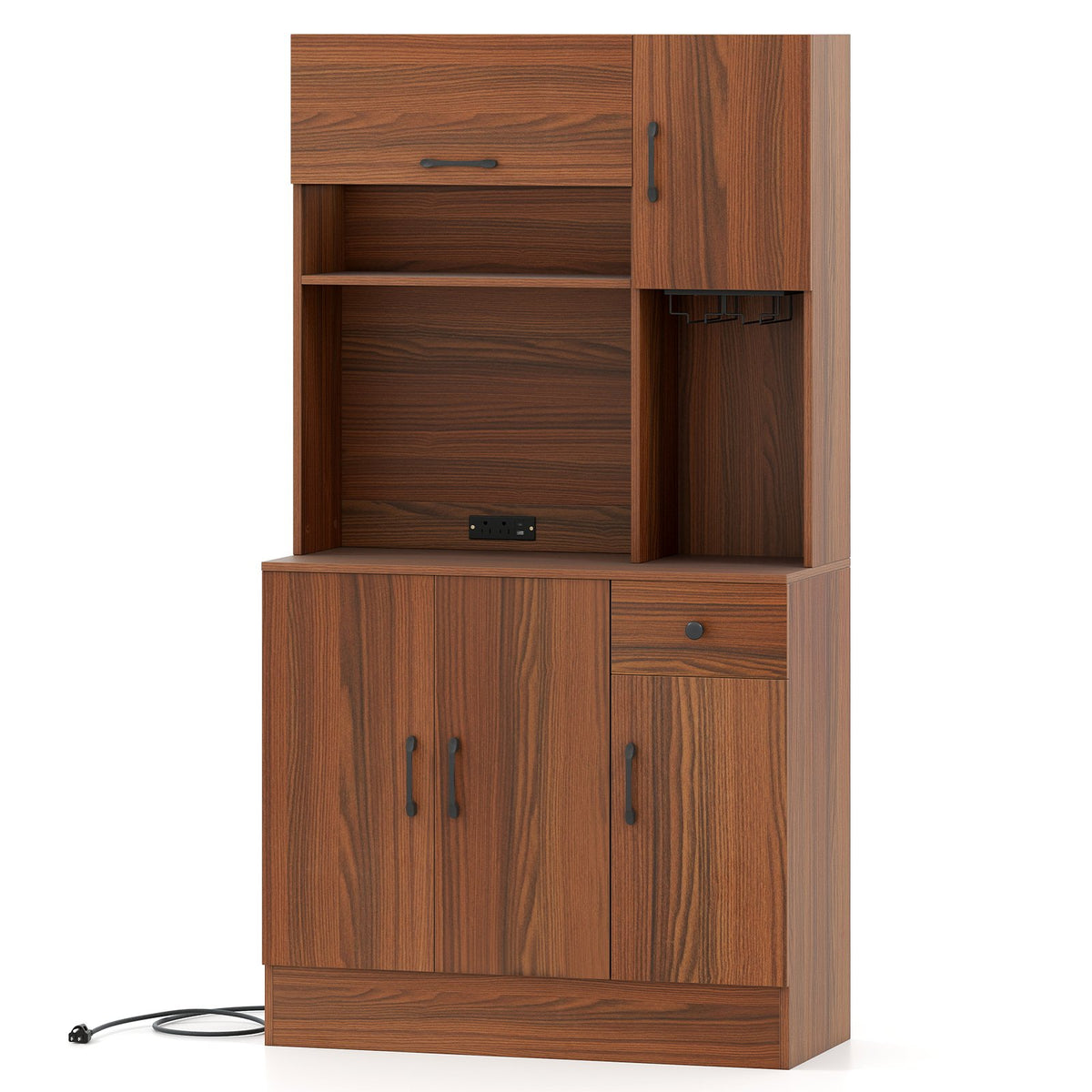 66 inch Pantry Cabinet with Charging Station and Microwave Stand-Brown view 4