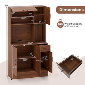 66 inch Pantry Cabinet with Charging Station and Microwave Stand-Brown view 5
