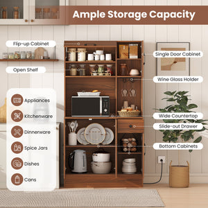 66 inch Pantry Cabinet with Charging Station and Microwave Stand-Brown view 7