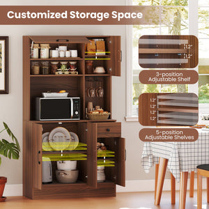 66 inch Pantry Cabinet with Charging Station and Microwave Stand-Brown view 8