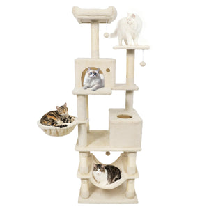 66 Inch Tall Cat Tree Multi-Level Cat Tower with 2 Condos Sisal Scratching Posts-Beige view 4