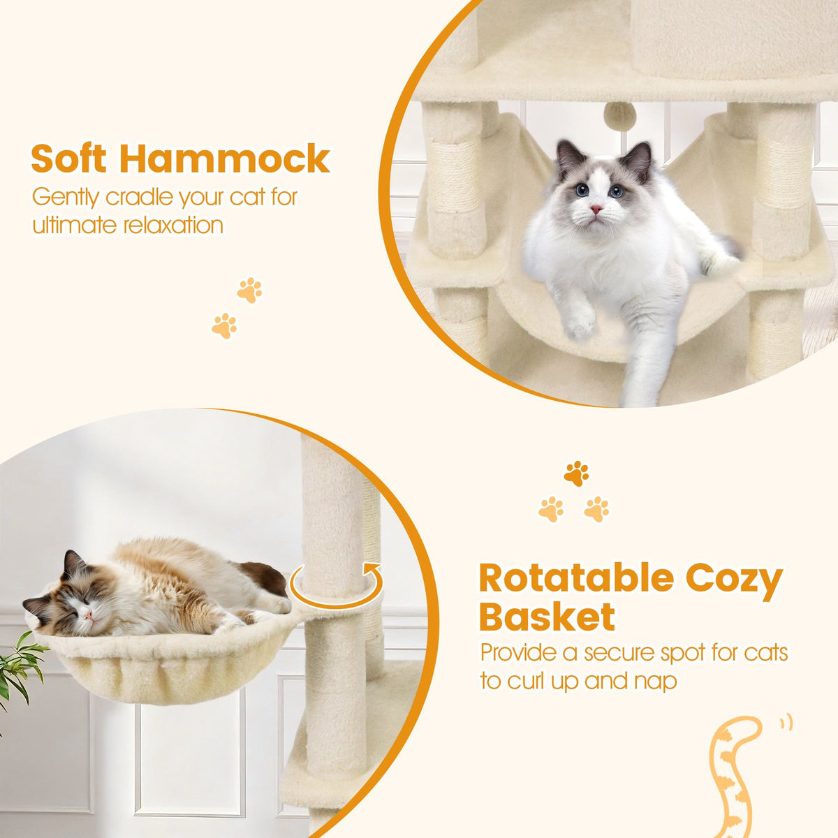66 Inch Tall Cat Tree Multi-Level Cat Tower with 2 Condos Sisal Scratching Posts-Beige view 8