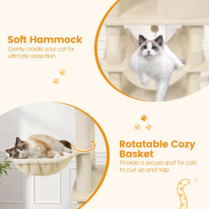 66 Inch Tall Cat Tree Multi-Level Cat Tower with 2 Condos Sisal Scratching Posts-Beige view 8