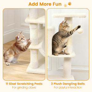 66 Inch Tall Cat Tree Multi-Level Cat Tower with 2 Condos Sisal Scratching Posts-Beige view 9