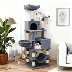 66 Inch Tall Cat Tree Multi-Level Cat Tower with 2 Condos Sisal Scratching Posts-Dark Gray view 2