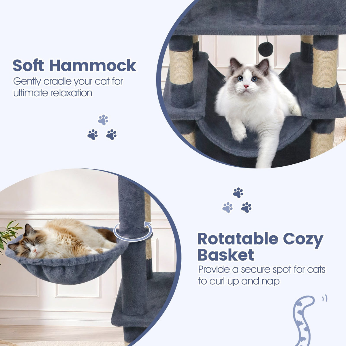 66 Inch Tall Cat Tree Multi-Level Cat Tower with 2 Condos Sisal Scratching Posts-Dark Gray view 8