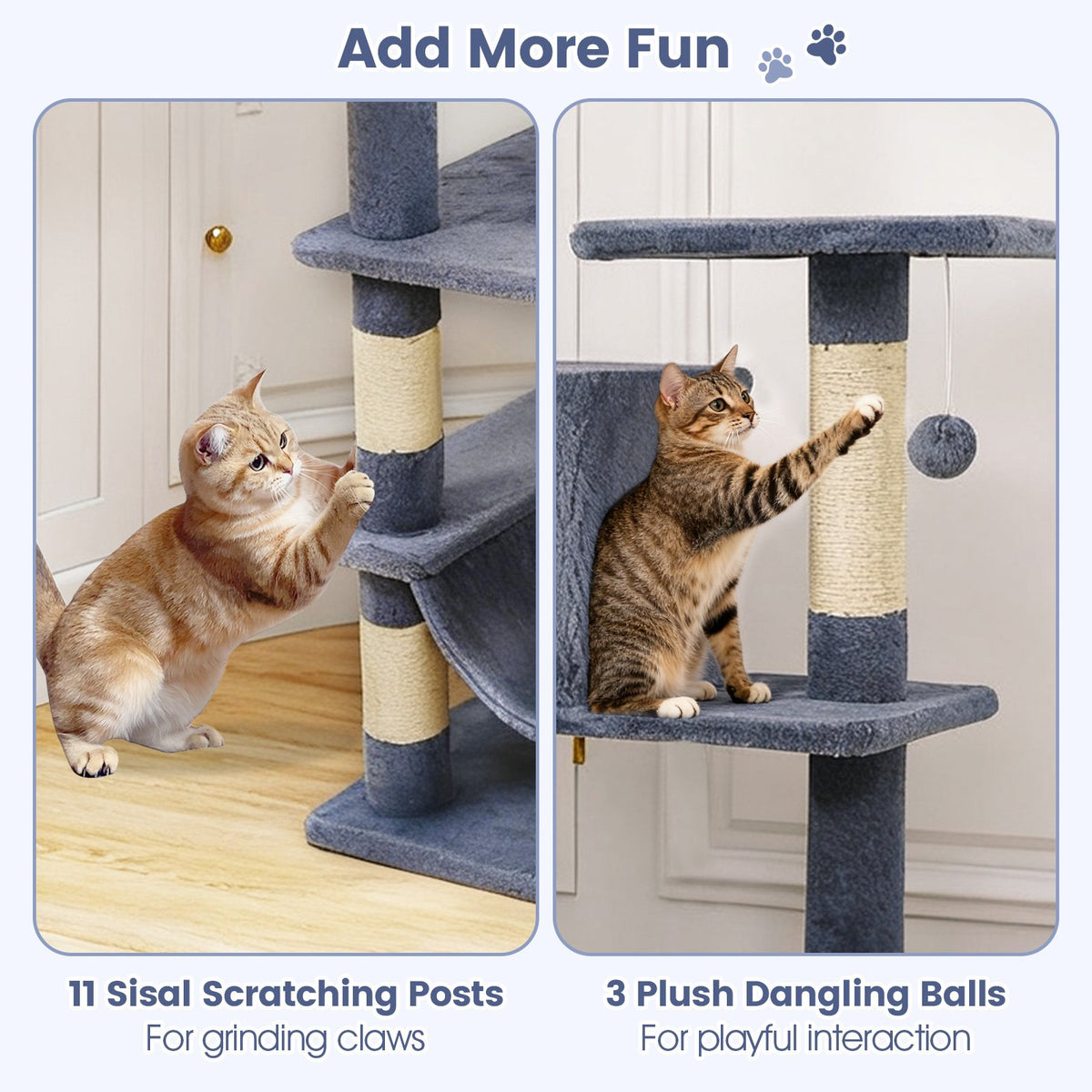 66 Inch Tall Cat Tree Multi-Level Cat Tower with 2 Condos Sisal Scratching Posts-Dark Gray view 9