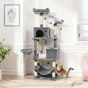 66 Inch Tall Cat Tree Multi-Level Cat Tower with 2 Condos Sisal Scratching Posts-Light Gray view 3