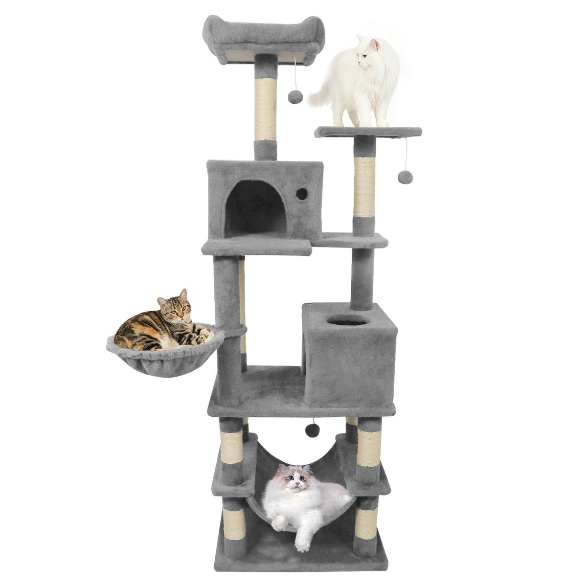 66 Inch Tall Cat Tree Multi-Level Cat Tower with 2 Condos Sisal Scratching Posts-Light Gray view 4