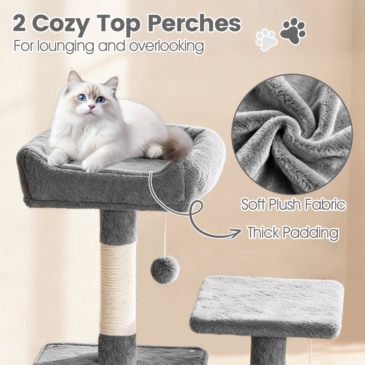 66 Inch Tall Cat Tree Multi-Level Cat Tower with 2 Condos Sisal Scratching Posts-Light Gray view 6